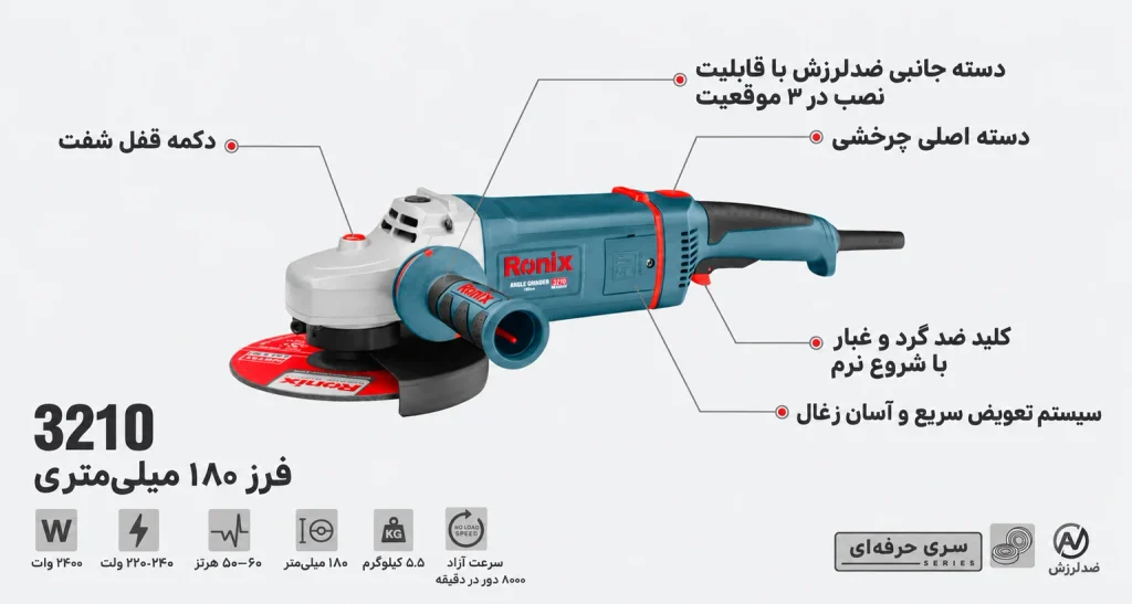 فرز برقی آهنگری 180 میلی‌متری 2400 وات رونیکس مدل 3210