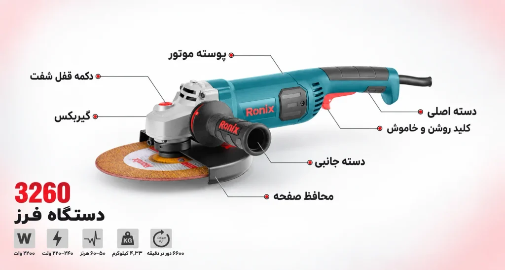فرز برقی سنگبری 230 میلی‌متری 2200 وات رونیکس مدل 3260