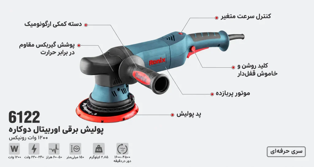 دستگاه پولیش برقی اوربیتال دوکاره 1200 وات رونیکس مدل 6122