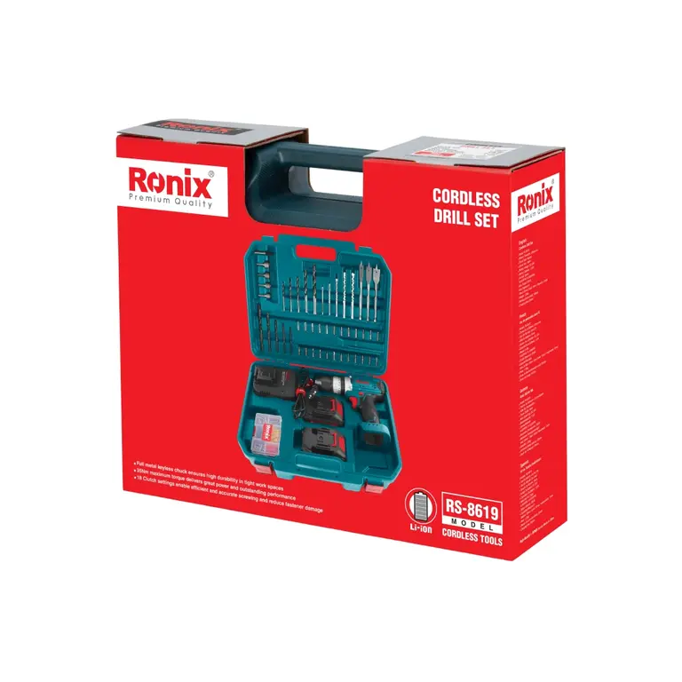 کیت دریل چکشی شارژی 20 ولت 53 پارچه مدل: RS-8619 | رونیکس