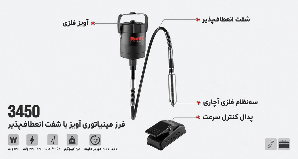 کیت فرز مینیاتوری پدالی 120 وات رونیکس مدل 3450