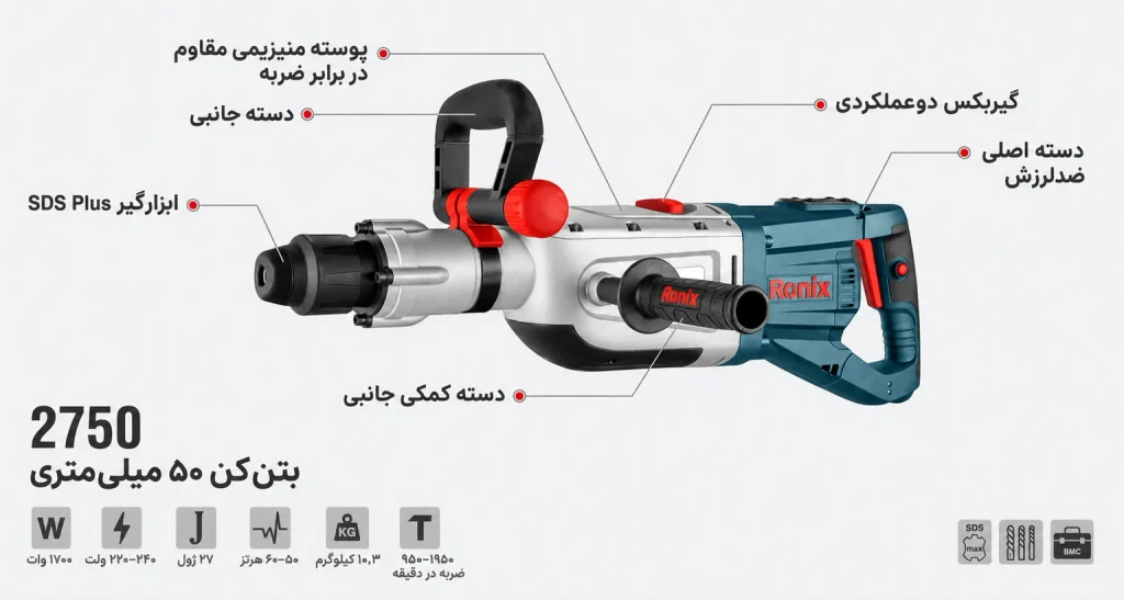 بتن‌کن برقی 50 میلی‌متری 1700 وات رونیکس مدل 2750